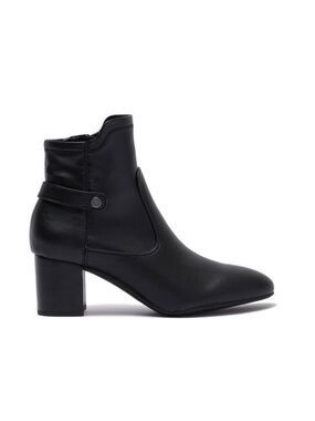 Franco Sarto Nastasia Black Faux Leather Ankle Booties Block Heel. Size 7.5 M